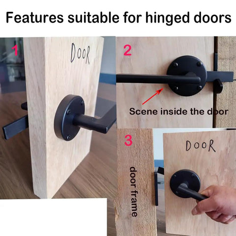 Heavy Duty Stainless Steel Gate Latch For Wooden Fences And Garden Pools Built Different To Swing Smooth While Locking, showing features on hinged door.