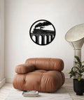 Vintage Steam Locomotive Metal Wall Art For Indoor And Outdoor Decor Dope Iron Silhouette Sign in living room setting