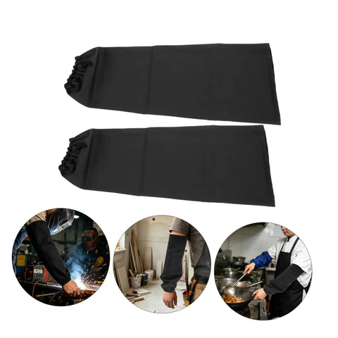 Heavy Duty Welding Arm Sleeves Heat Resistant Cotton Forearm Guards breathable elastic sleeves for mechanics in black.