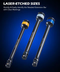 Torque Limiting Extension Bar And Deep Impact Socket Set For 1/2 Inch Drive 8 Piece With laser-etched markings for easy identification
