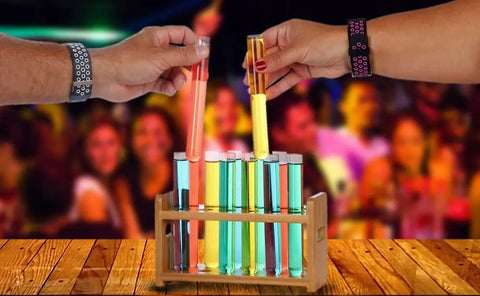 Bamboo Test Tube Shot Glass Rack With Built In Handle 12 Tube Capacity Rack Only Glass Tubes Not Included on party table