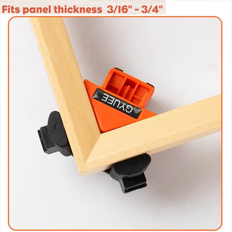 90 Degree Angle Clamps For Woodworking Corner Clip Right Angle Fixer holding wooden board corner, in orange and black