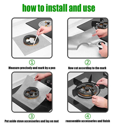 Double Thickness 0.3 mm Gas Stove Burner Liners 8 Pack Nonstick Reusable Stove Top Covers Cuttable 10.6 By 10.6 Inches Silver installation guide