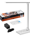 Dope All In One LED Desk Lamp With 15W Fast Wireless Charging And USB Port, lamp with packaging and accessories included.