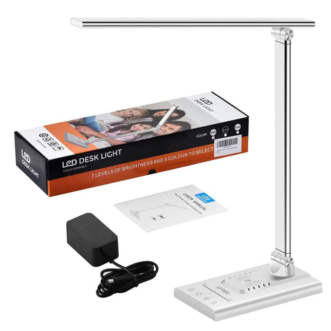 Dope All In One LED Desk Lamp With 15W Fast Wireless Charging And USB Port, lamp with packaging and accessories included.