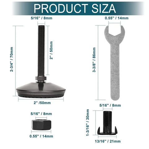 Beefy M8 Leveling Feet Set Of Four With Four Pronged Nut For Cabinets Sofas Tables And Chairs Black 2 Inch Thread Length Adjustable 0.75 To 1.50 Inches 150 Lb Per Foot Load Carbon Steel And Plastic Base