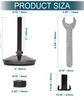 Dimensions of 8 Piece M8 Swivel Leveling Feet Set With Four Pronged T Nuts And Lock Nuts, includes wrench and sizes.