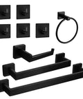 Matte Black 9 Piece Bathroom Hardware Set Must Have Includes 22 Inch And 16 Inch Towel Bars Toilet Paper Holder Towel Rack Towel Ring 5 Hooks Stainless Steel Wall Mounted Bath Accessories displayed on a white background