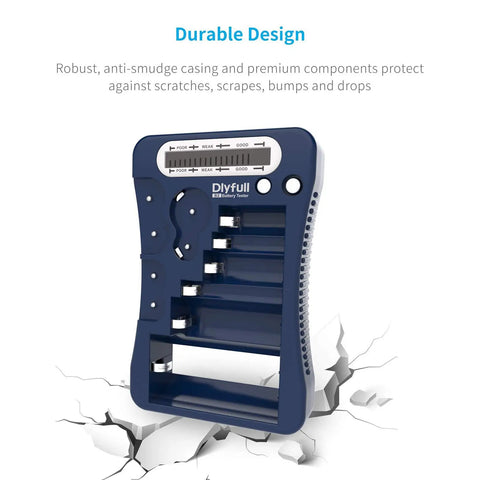 Universal Battery Checker With LCD Display No Brainer Power Health Readout For AA AAA C D 9V And Button Cells on cracked surface