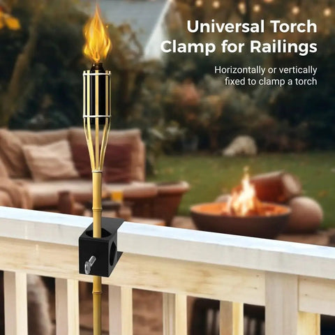 Outdoor Torch Clamp Kit With Six Mount Holders For Deck Rails Fence Posts Tables Porches Poles And Backyard Lighting Brackets Easy Install No Hassle Adjustable Four Sided Clamp Holes For Horizontal Or Upright Use