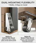 Heavy Duty Sliding Door Vertical Track Rollers Rock Solid Alloy Steel Design Offers Dead Silent Rubber Casters for dual mounting options.