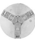Pro Level Three Jaw Lathe Chuck With M12 M14 And 8 TPI Threads showing the three jaw grip mechanism and zinc alloy finish.
