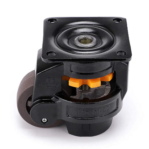 Beefy Heavy Duty Leveling Casters With Large Top Plate And Retractable NBR Pad for heavy workbenches, pack of 4, close-up view