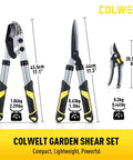 Compact 17 Inch Anvil Loppers And Hedge Shears 3 Piece Garden Pruning Set with branch cutter, hedge clippers, garden scissors