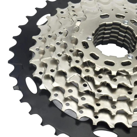 Close-up of 8 Speed Wide Ratio Cassette 11-40T For Mountain Bike And Road Bicycle Fits SRAM And Shimano 8 Speed Systems