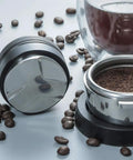 53mm Adjustable Coffee Distributor And Espresso Leveler For 54mm Breville Portafilters with coffee beans and grounds