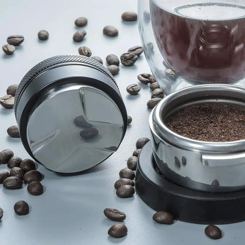 53mm Adjustable Coffee Distributor And Espresso Leveler For 54mm Breville Portafilters with coffee beans and grounds