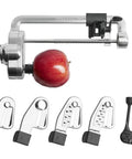 Fruit And Vegetable Spiralizer Attachment For Stand Mixer Power Hub With 5 Quick Change Blades slicing an apple