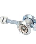 Tough As Nails M10 Track Roller Wheels Featuring 38mm Dead Smooth Premium Stainless Steel Beam Trolley Assembly Rustproof Garage Barn Sliding Door Easy Install Kit close-up of stainless steel roller wheel with bolt and nut.