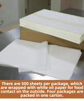 Massive 16x24 Inch Parchment Paper Roll With 2000 Sheets Of Industrial Grade Oven Paper stacked on a metal counter