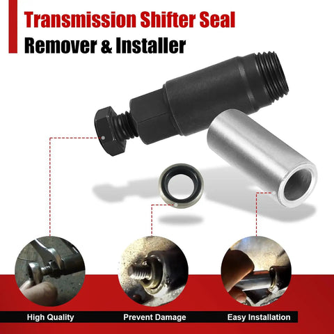 No Sweat Automatic Transmission Shifter Lever Seal Remover Installer Tool Kit for GM Turbo 350 400 700R4 4L60 with extraction tools.