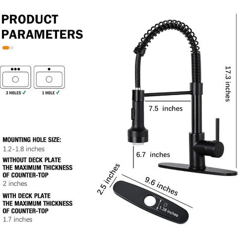 Pull Down Kitchen Faucet With LED Light And Sprayer Single Handle 1 Or 3 Hole Install Deck Plate Included Farmhouse Style dimensions