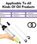 Heavy Duty 200Cc Manual Oil Extractor Pump With Two Spare Tubes To Pull Brake Fluid Or Drain Engine Oil And Swap Coolant Fast Keep Your Car Running Sweet And Tackle Maintenance With Zero Sweat Tonight showing usage with brake fluid and two spare tubes.