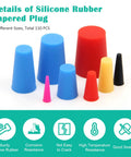 200-Piece Silicone Rubber Tapered Plug Set With High Temperature Resistant Stoppers And Protective End Caps in 8 sizes.