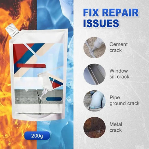 Heavy Duty Concrete Crack Filler And Cement Repair Sealant With Precision Fill Tip Fast Drying Waterproof Formula in 200g packaging with repair use examples.