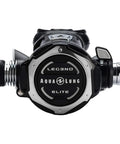Close-up of Leg3nd Elite Cold Water Scuba Regulator For Extreme Environments with logo and venturi switch, black color.