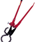 Single Stroke Soil Pipe Cutter With 8 Inch Chain For 1-1/2 To 8 Inch Pipes, Ideal For Gray Water Lines, red handles, black chain.