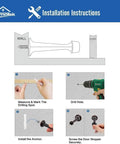 Installation instructions for Hefty Zinc Die Cast Door Stops Four Pack with steps to measure, drill, and secure to wall.