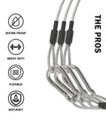 One Eighth Inch Stage Light Cables Twenty Pack Two Feet Long Safety Cables With Carabiner Lock, waterproof and anti-rust features.