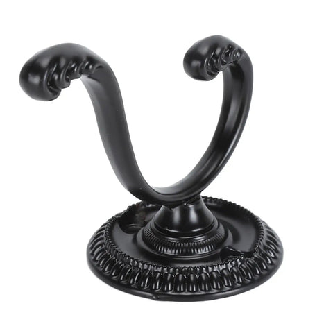 Heavy Duty Double Claw Wall Hooks, Vintage Style Metal Coat Racks With Full Setup Kit, black double claw with decorative base.