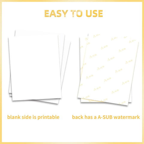 Premium Sublimation Paper 8.5x11 Inch 120GSM 110 Sheets For Inkjet Printers And Sublimation Inks With High Transfer Efficiency, showing printable and watermark sides