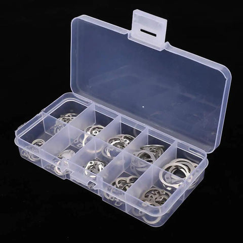 304 Stainless Steel Snap Ring Set 100 Pieces C Type Circlips Assortment Kit in plastic storage box