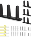 Closet Door Floor Guide Kit 4 Pack For 1-3/8 Inch Doors Universal Fit with plastic guides, screws, and adhesive pads, black.