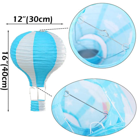 12 Inch Hanging Hot Air Balloon Paper Lanterns Set Of 6 For Birthday Parties Weddings Christmas Decor Gift Stripe Design Colorful And Cute Romantic Hanging Decorations For The Party Vibe showing close-up of hooks and structure details.