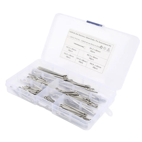 Cotter Pin Kit 150 Pcs Stainless Steel 304 Hairpin Fasteners 6 Size Assortment in storage box