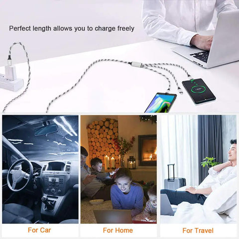 3 in 1 USB Charging Cable Set, 5 ft Nylon Braided Multi Charger Cable, 3 Pack Universal Type C Micro USB USB A Connectors for Phones, Tablets, and More, Fast Charge, Travel Ready, Shareable Cord for home, car, travel