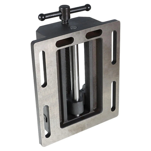 Heavy Duty Six Inch Iron Cast Drill Press Vise Featuring Precision Guide Rods with threaded adjustment for secure clamping.