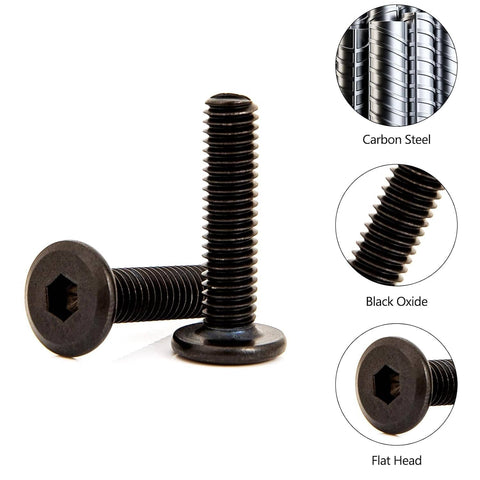 Ten Piece Baby Crib Bolts Replacement Hardware Kit With Flat Head Socket Screws M6 X 25mm For Bed Frames and Chairs, black oxide steel