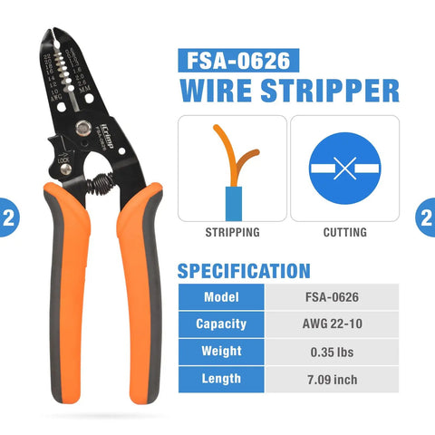 Quick Change Ratcheting Crimping Tool Kit For Auto Wiring includes wire stripper with specifications AWG 22-10.
