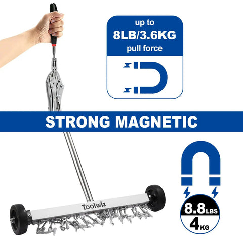 Must Have 17 Inch Rolling Magnetic Sweeper With Led Light And 8 Pound Telescopic Magnetic Pickup Tools for nails screws metal