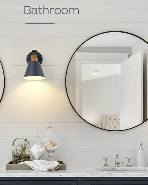 Bathroom with one light wall sconce with hammered metal shade modern vanity bath lighting for mirror bedroom blue finish