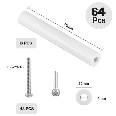 64 Piece Electrical Outlet Spacers And Box Extender Kit With Sixteen Three Inch Switch Spacers And Forty Eight Long One And One Half Inch Six By Thirty Two Flat Head Screws White For Quick Easy Fixes Of Wonky Or Sunken Outlets