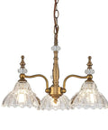 3 Light Modern Pendant Chandelier Ceiling Lamp With Glass Shade for dining room, brass finish, American style lighting fixture.