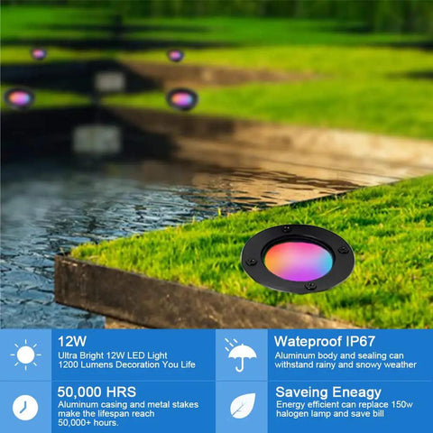 12W RGBW In-Ground Landscape Lights 8 Pack With 16 Color Vibes Waterproof Outdoor Well Lights For 12-24V Systems on pathway