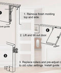 Installation instructions for Pocket Door Roller Replacement Kit With 1 Inch O D Wheels For 100, 134F, 138F, 2610F Track Systems