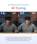 Before and after AI Tuning comparison using Hella Crisp 4K Webcam With Massive 1.5 Inch Sensor And Killer Low Light Vision Plus Smooth AI Auto Framing Tracking For Zoom TikTok Live Streaming With Direct Wireless Mic Support And Privacy Lock.